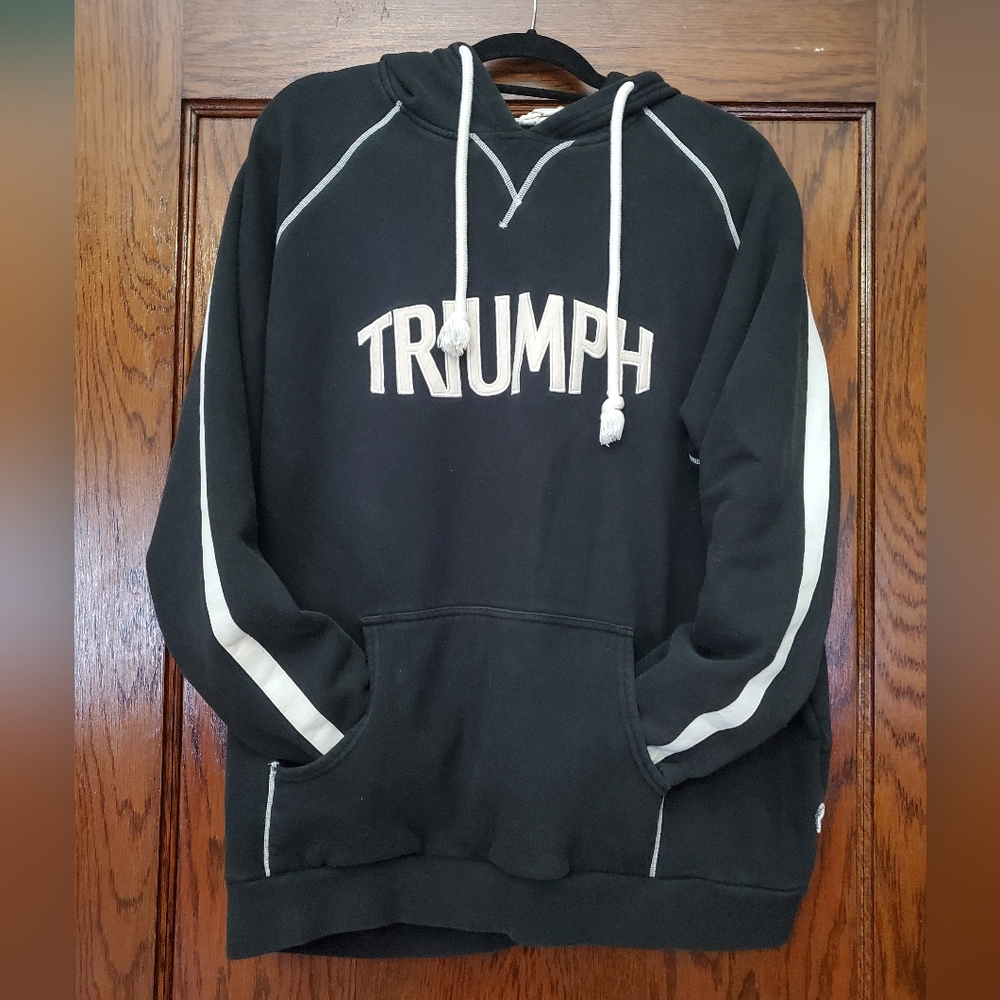 Triumph Black Hoodie with White Lettering and Stripes